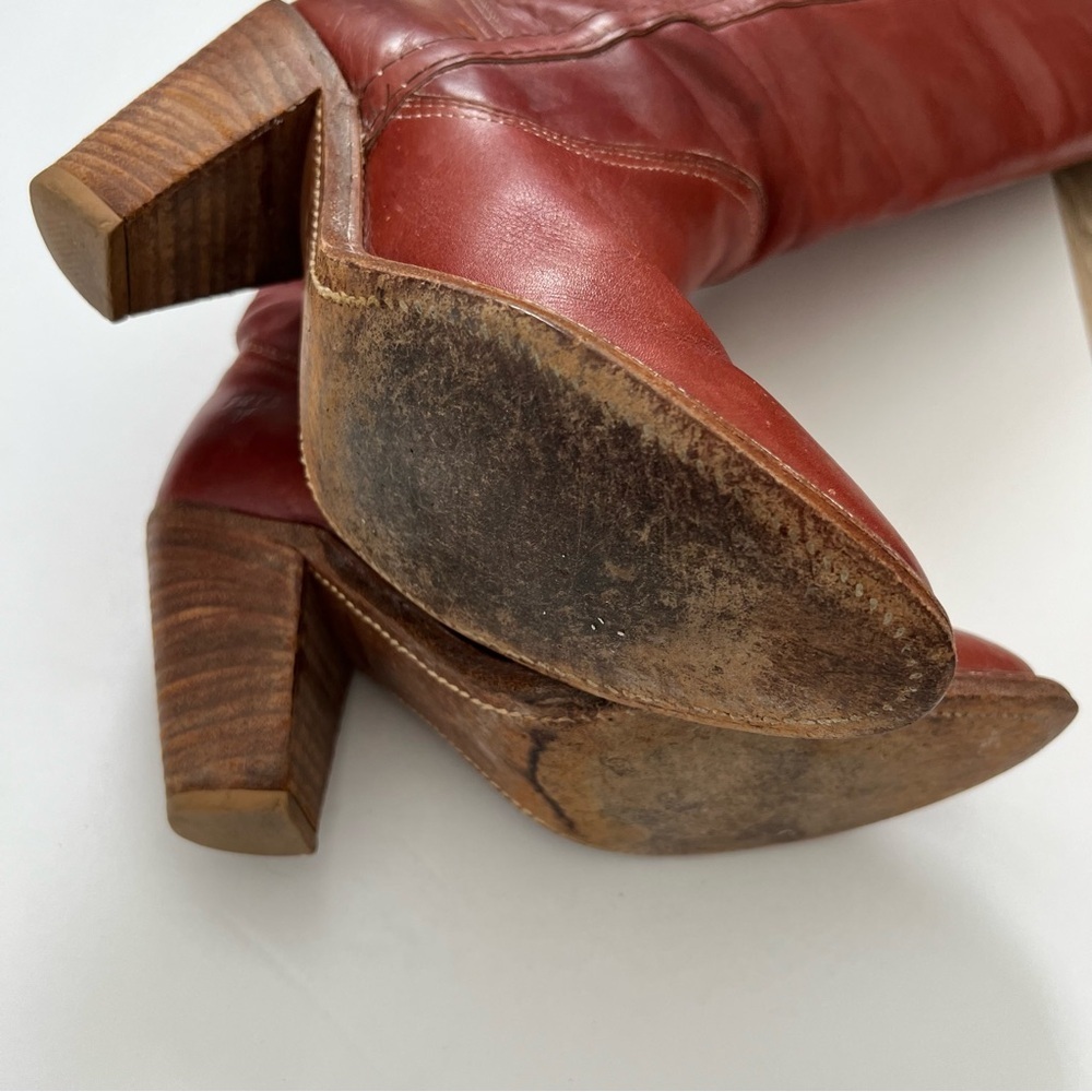 Vintage Redwood Mahogany Red Leather Tall Heeled Boot Size 5.5 - Picture 10 of 13